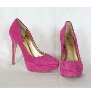 Guess Heels Womens 7 Suede Stilettos 4" Platform Shoes Velvet Barbie Core Womens